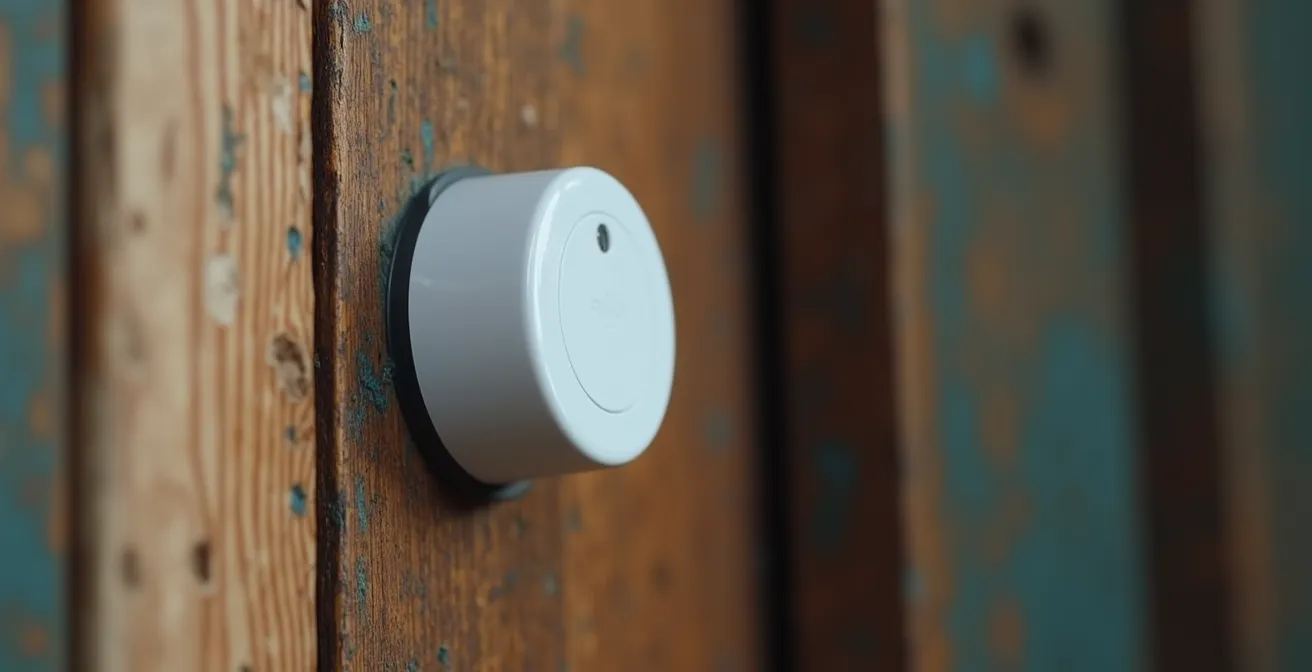 Installation discrète d'un capteur d'alarme sans fil sur une porte ancienne